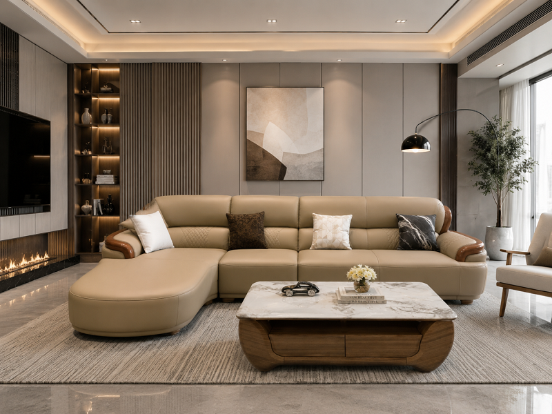 Sofa Gỗ Mun Da Bò Ý Nhập Khẩu 1130T