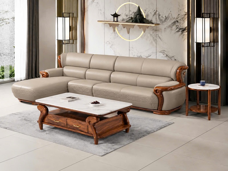 Sofa Gỗ Mun Da Bò Tiếp Xúc 1194T