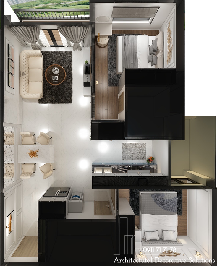Thiết kế nội thất căn hộ chung cư 2 phòng ngủ tại Bình Dương
