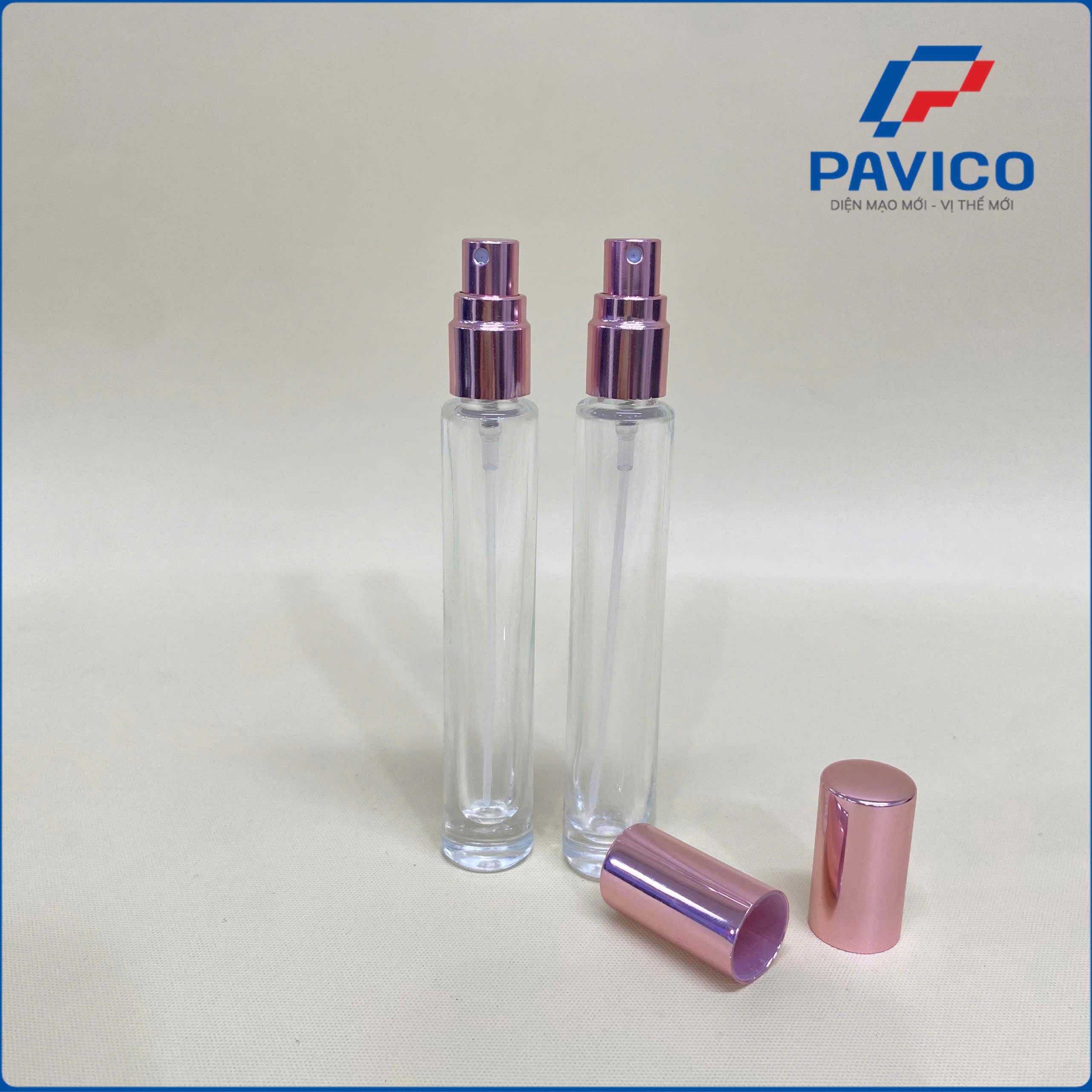 Chai thủy tinh trong 10ml - nắp xịt nhôm mạ bạc