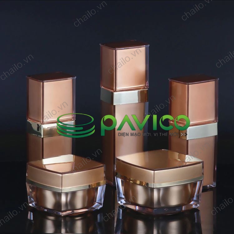 Bộ vỏ chai lọ đựng kem mỹ phẩm màu nâu bóng