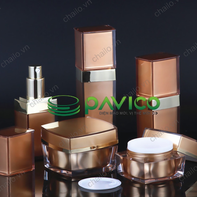 Bộ vỏ chai lọ đựng kem mỹ phẩm màu nâu bóng