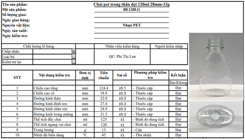 BE120-Chai PET thân dẹt 120ml-28mm