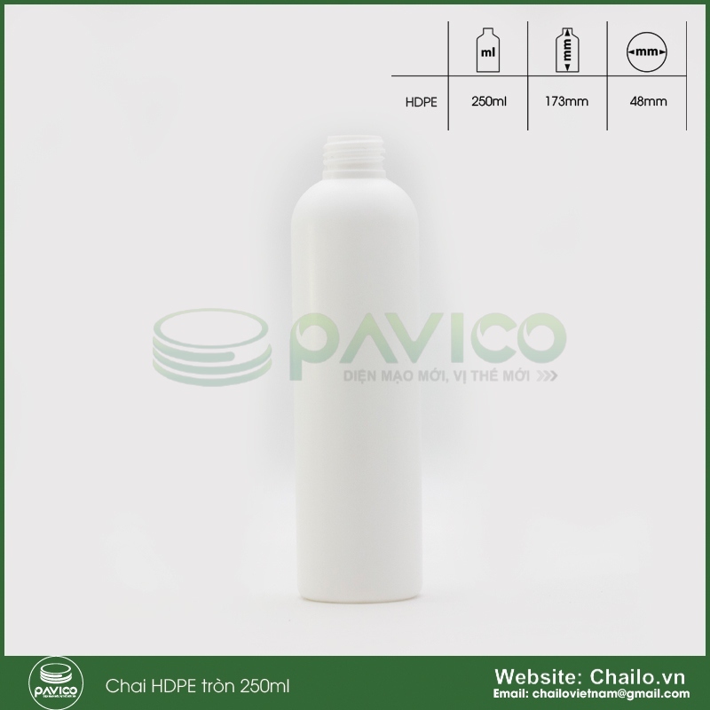 Chai nhựa HDPE tròn 250ml nắp bơm kem mỏ vịt