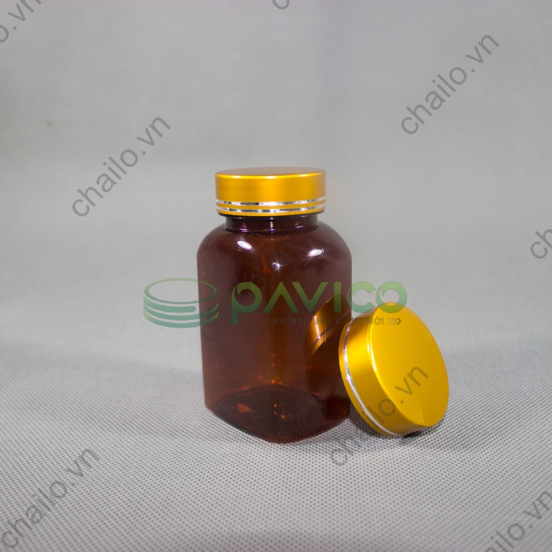 Lọ pet dược dược nắp vàng 2 vạch giá tốt.