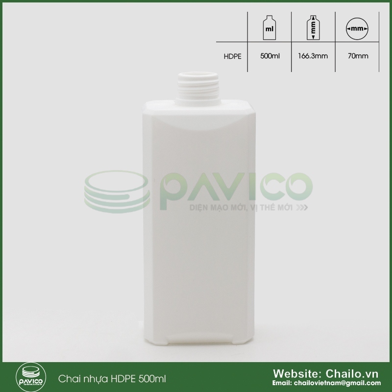 Chai nhựa HDPE vuông 500ml đựng dầu gội sữa tắm