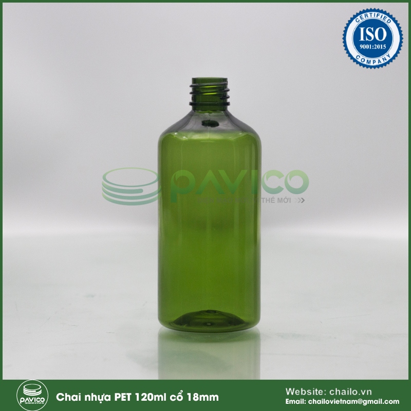 Vỏ chai nhựa pet 120ml xanh lá cổ 18mm