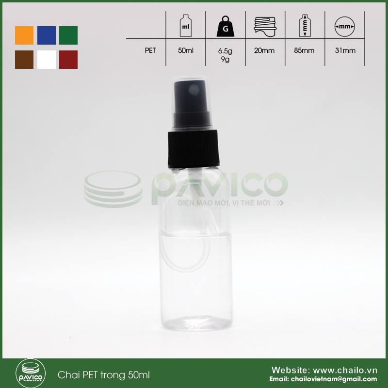 Chai nhựa pet trong 50ml cổ chai 20mm