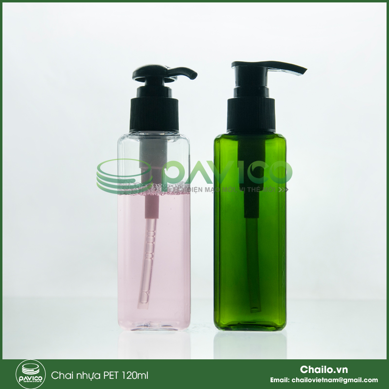 Vỏ chai nhựa pet vuông 120ml nắp bơm kem