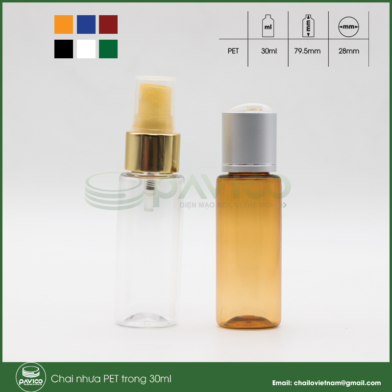 Vỏ chai nhựa PET nâu trong 30ml