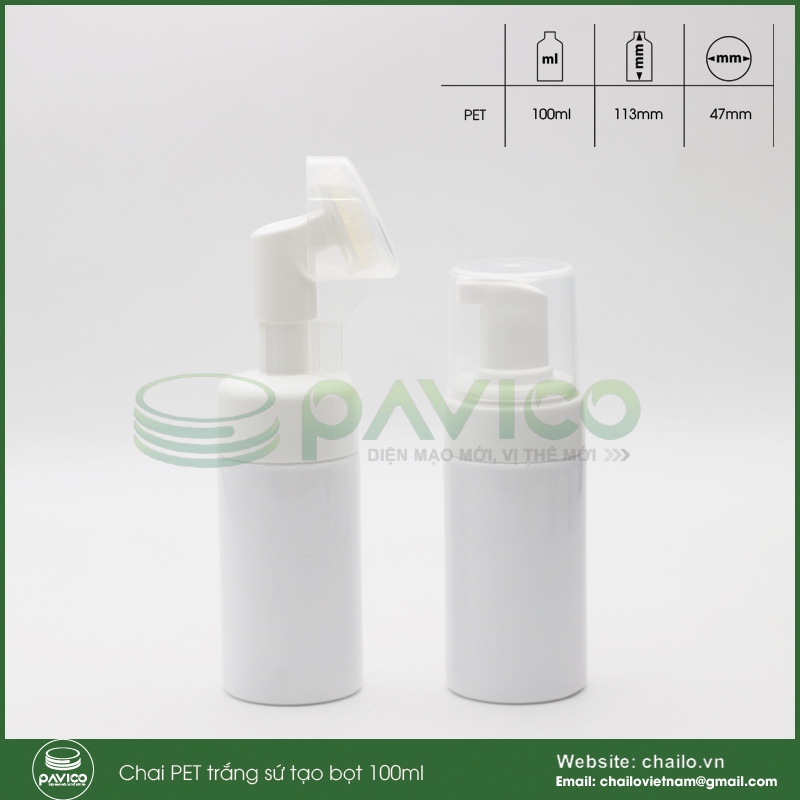 Chai PET tạo bọt trắng sứ 100ml