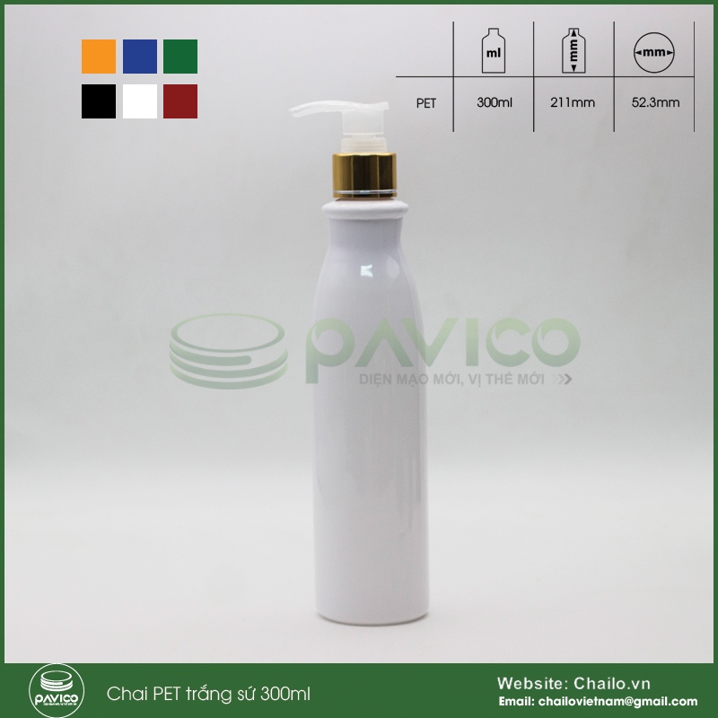 Chai pet trắng sứ 300ml đựng dầu gội nắp bơm kem