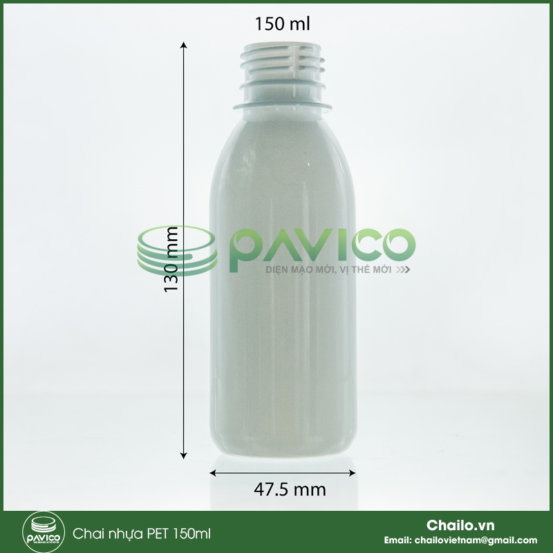 Vỏ chai nhựa trắng sứ 150ml 47x130mm