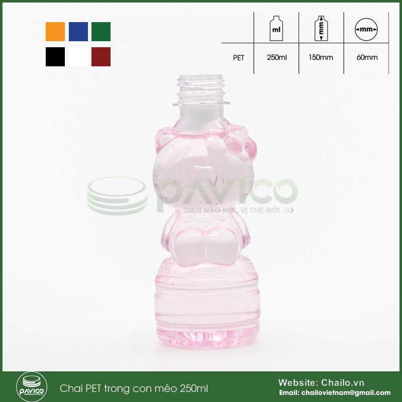 Vỏ chai nhựa pet trong 250ml dáng con mèo