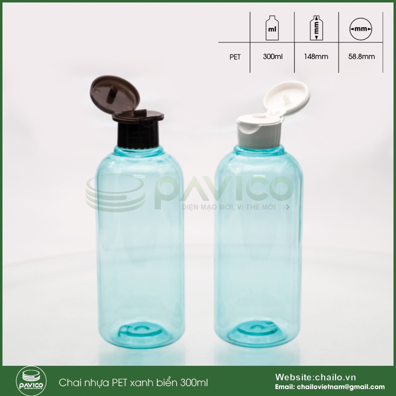 Chai nhựa PET xanh biển 300ml nắp bật