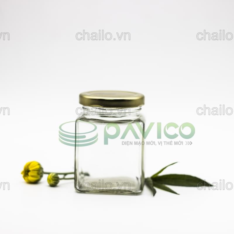 Hũ  thủy tinh vuông nắp thiếc 250ml