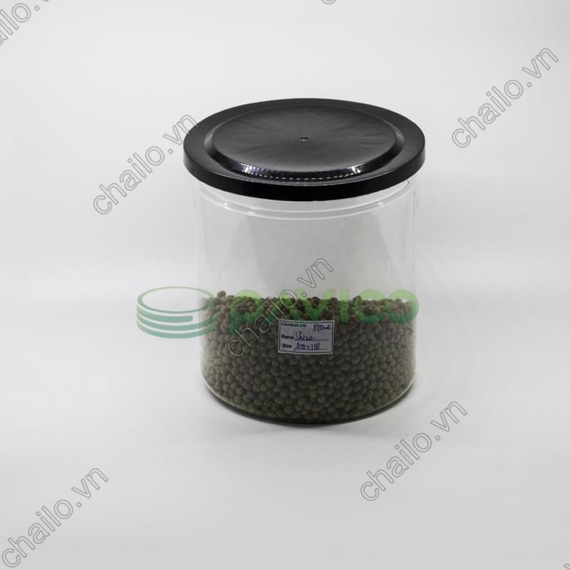 Hũ nhựa đựng thực phẩm nắp nhôm xé nắp nhựa đen 800ml