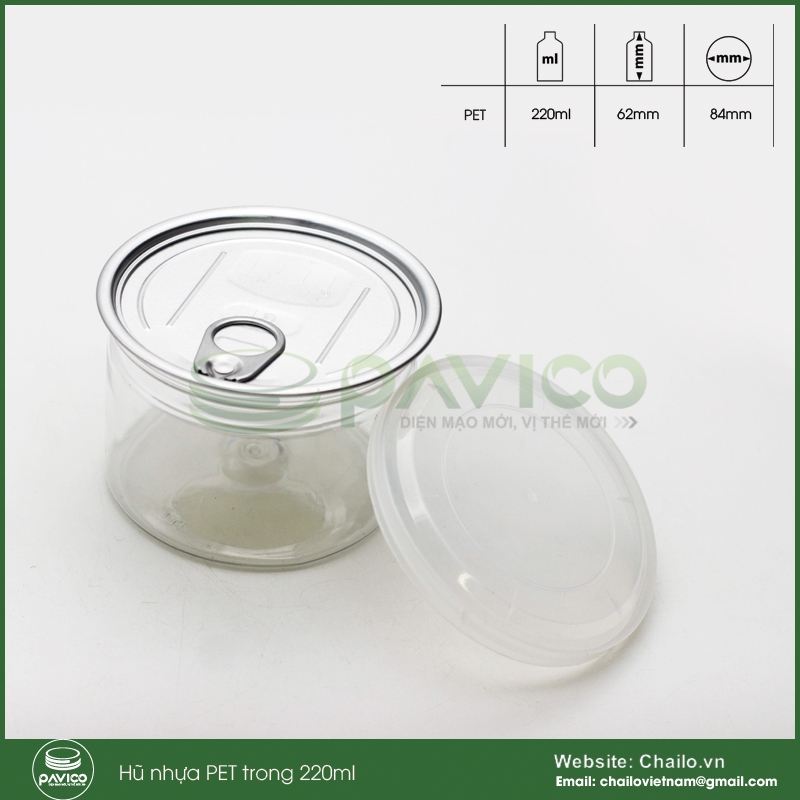 Hũ đựng thực phẩm đồ khô nắp nhôm xé 220ml