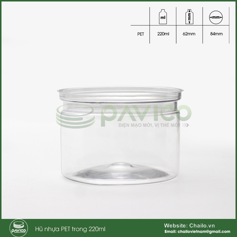 Hũ đựng thực phẩm đồ khô nắp nhôm xé 220ml