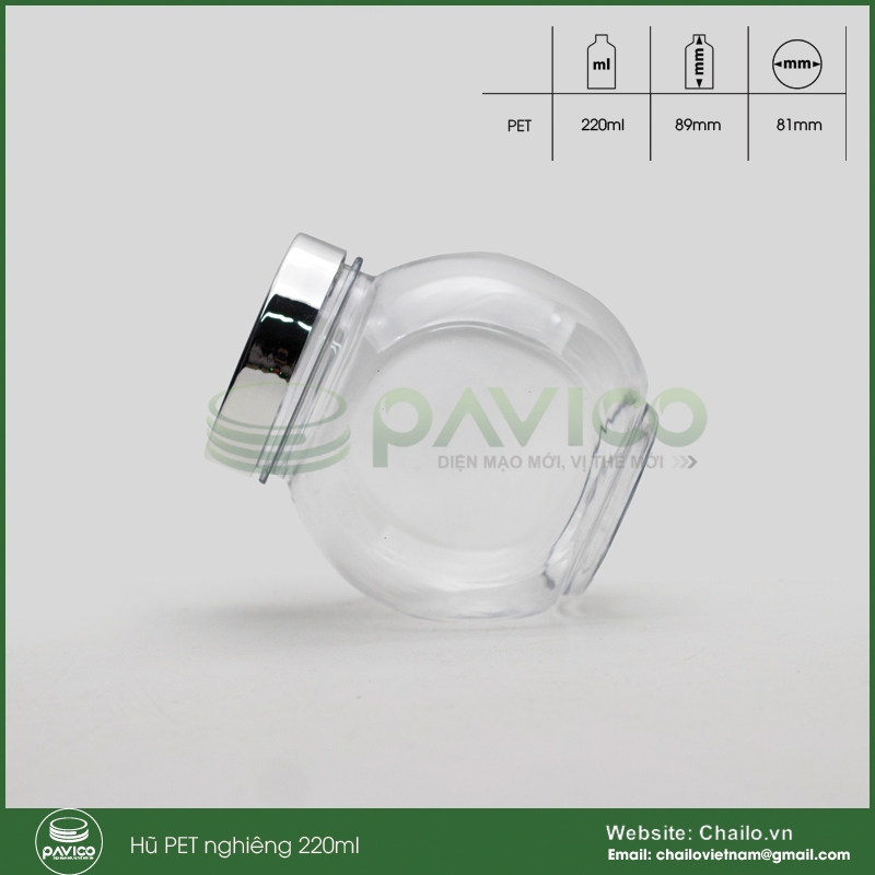 Hũ nghiêng 220ml nhựa pet trong