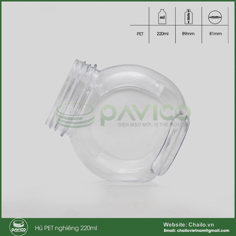 Hũ nghiêng 220ml nhựa pet trong