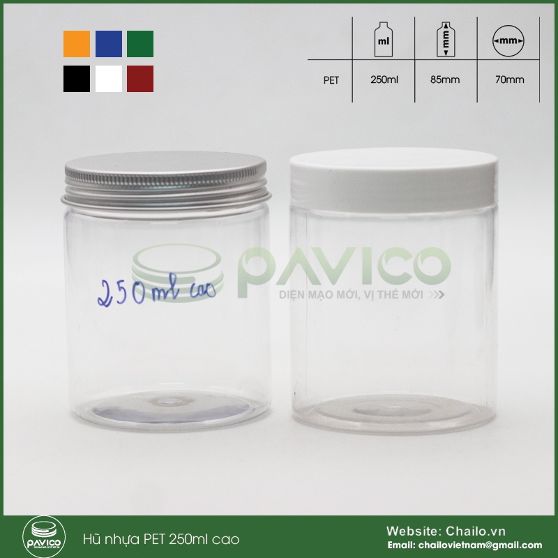 Hũ pet trong 250ml cao nắp nhôm bạc