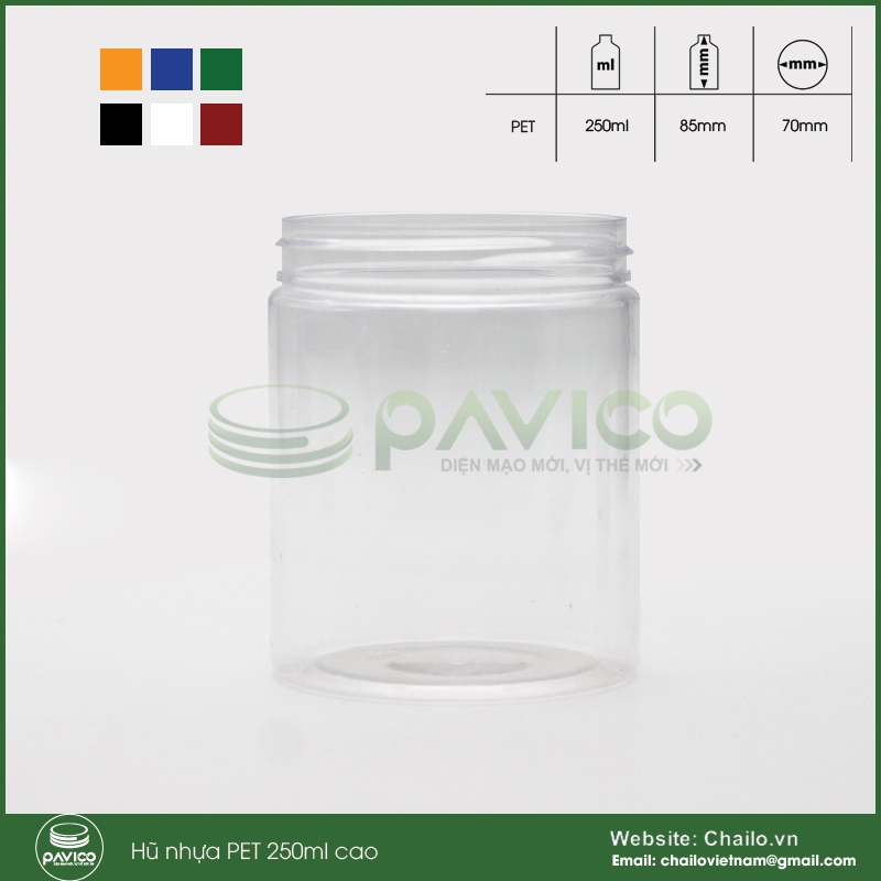 Hũ pet trong 250ml cao nắp nhôm bạc
