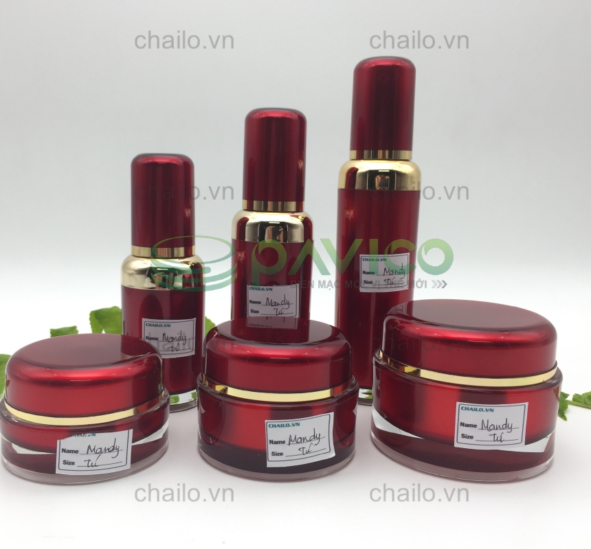 Bộ chai lọ hũ đựng kem mỹ phẩm đỏ mận AC-58