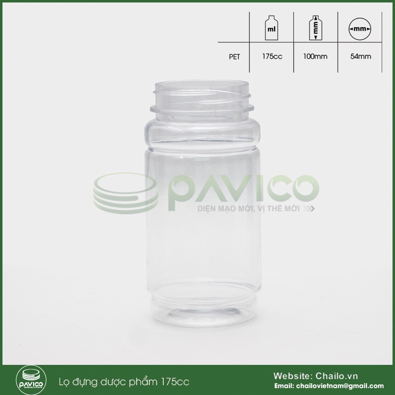 Vỏ lọ đựng dược phẩm thuốc viên 175cc