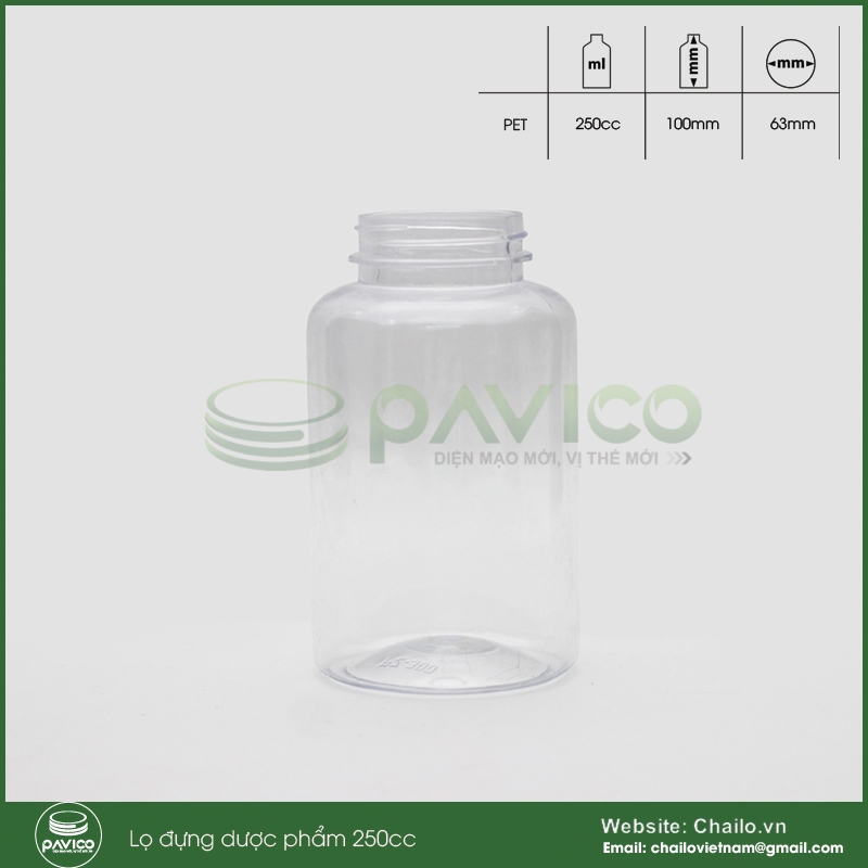 Lọ đựng dược phẩm thực phẩm chức năng 250cc
