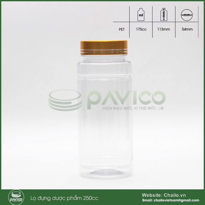 Lọ dược phẩm thuốc viên 250cc dáng cao