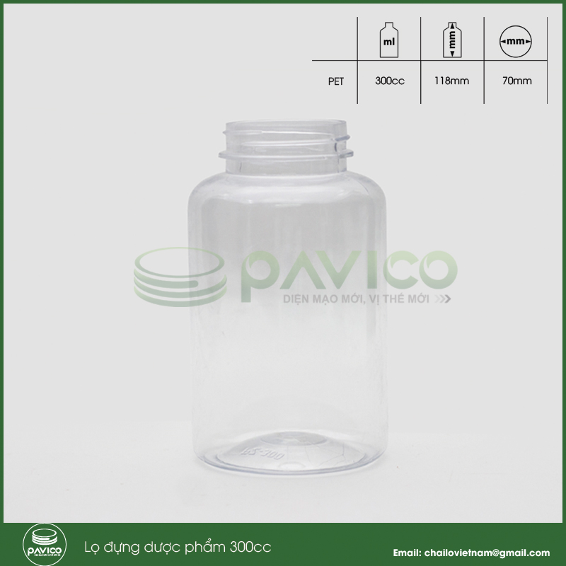 Vỏ chai PET dược phẩm 300cc nhựa trong