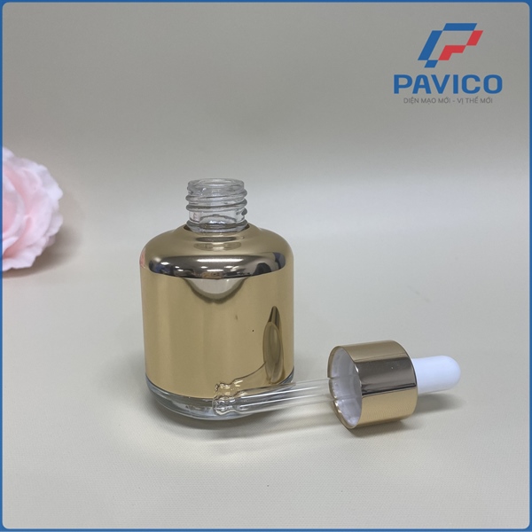 Bộ chai thủy tinh vai nhôm vàng 50ml