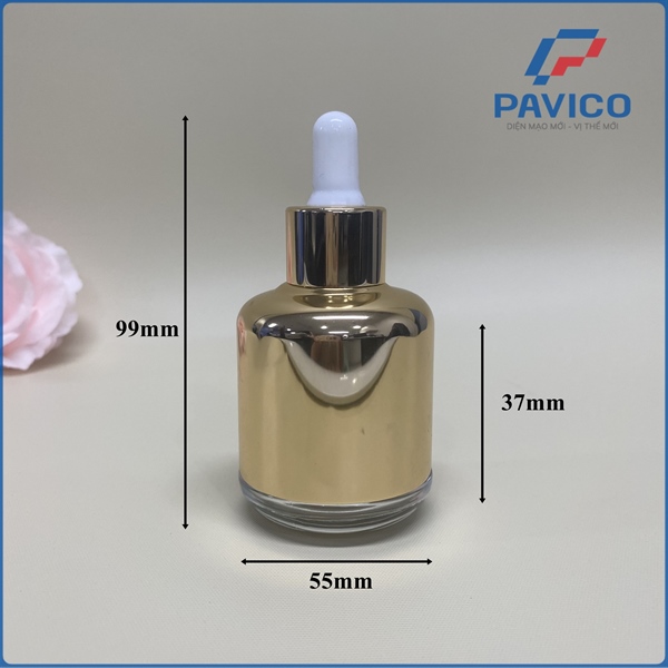 Bộ chai thủy tinh vai nhôm vàng 50ml