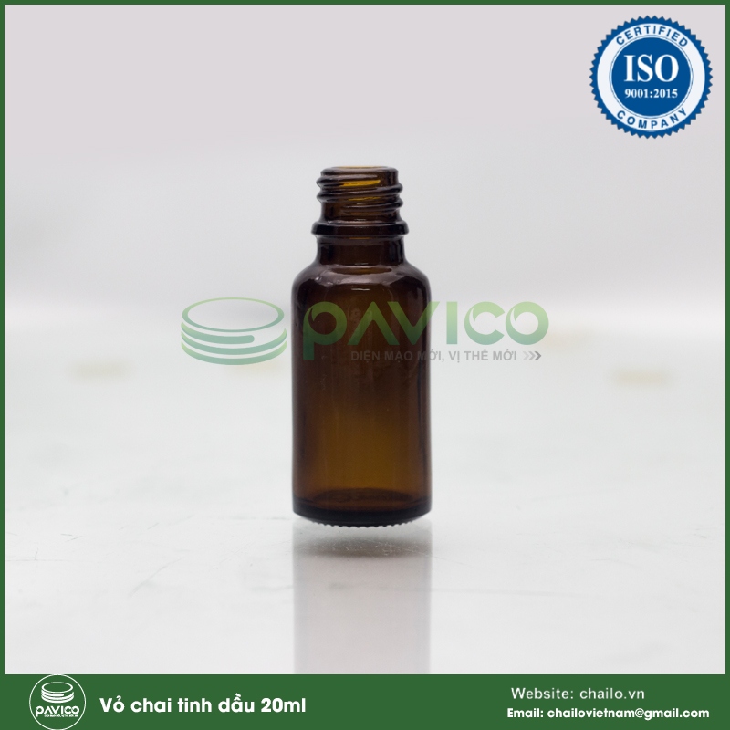 Vỏ lọ thủy tinh đựng tinh dầu nâu 20ml