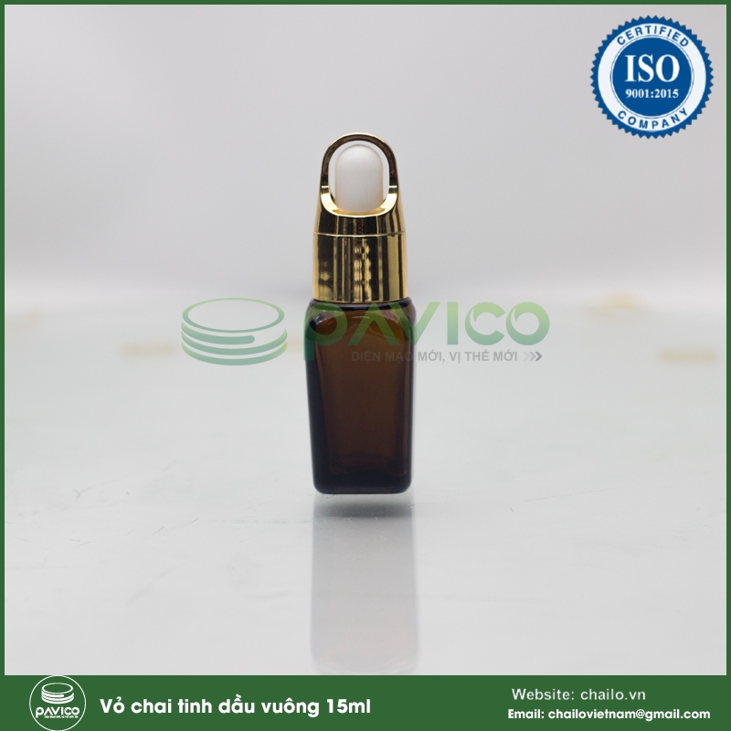 Vỏ chai lọ đựng tinh dầu vuông nâu 15ml