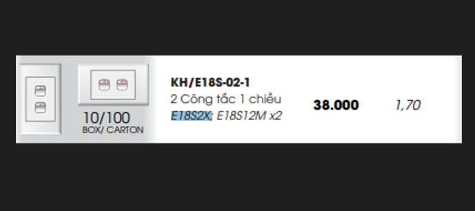 2 Công tắc 1 chiều - E18S2X