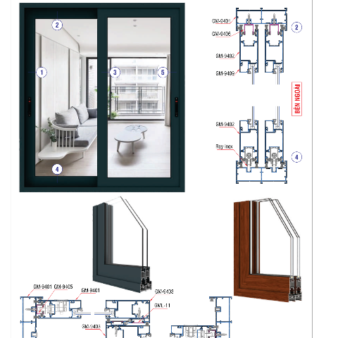 94 SERIES - HỆ CỬA TRƯỢT RAY INOX TIÊU CHUẨN