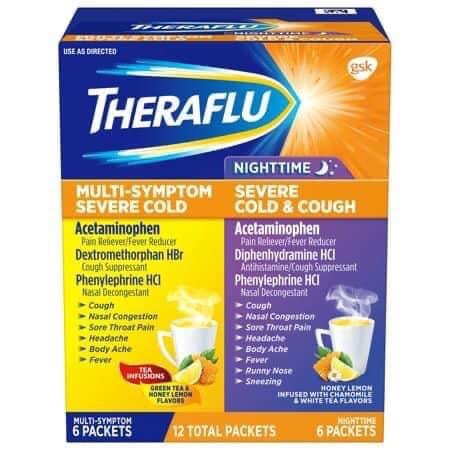 Hỗ trợ cảm và ho Theraflu Multi-Symptom + Nighttime Severe Cold & Cough 12 gói