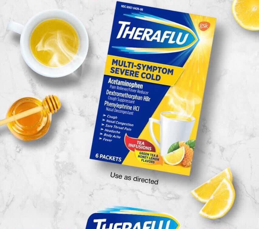 Hỗ trợ cảm và ho Theraflu Multi-Symptom + Nighttime Severe Cold & Cough 12 gói