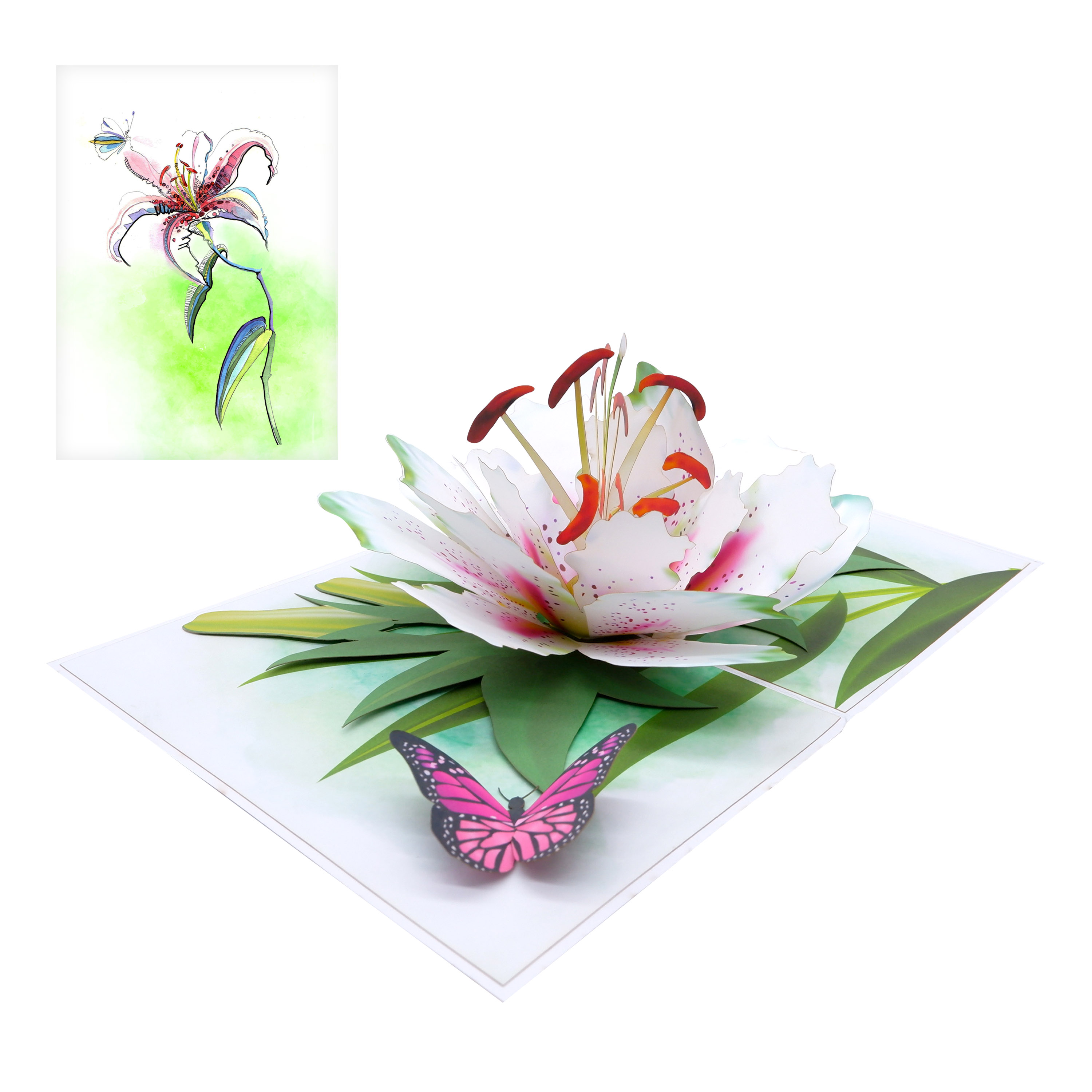 White Lily Flower Pop Up Card