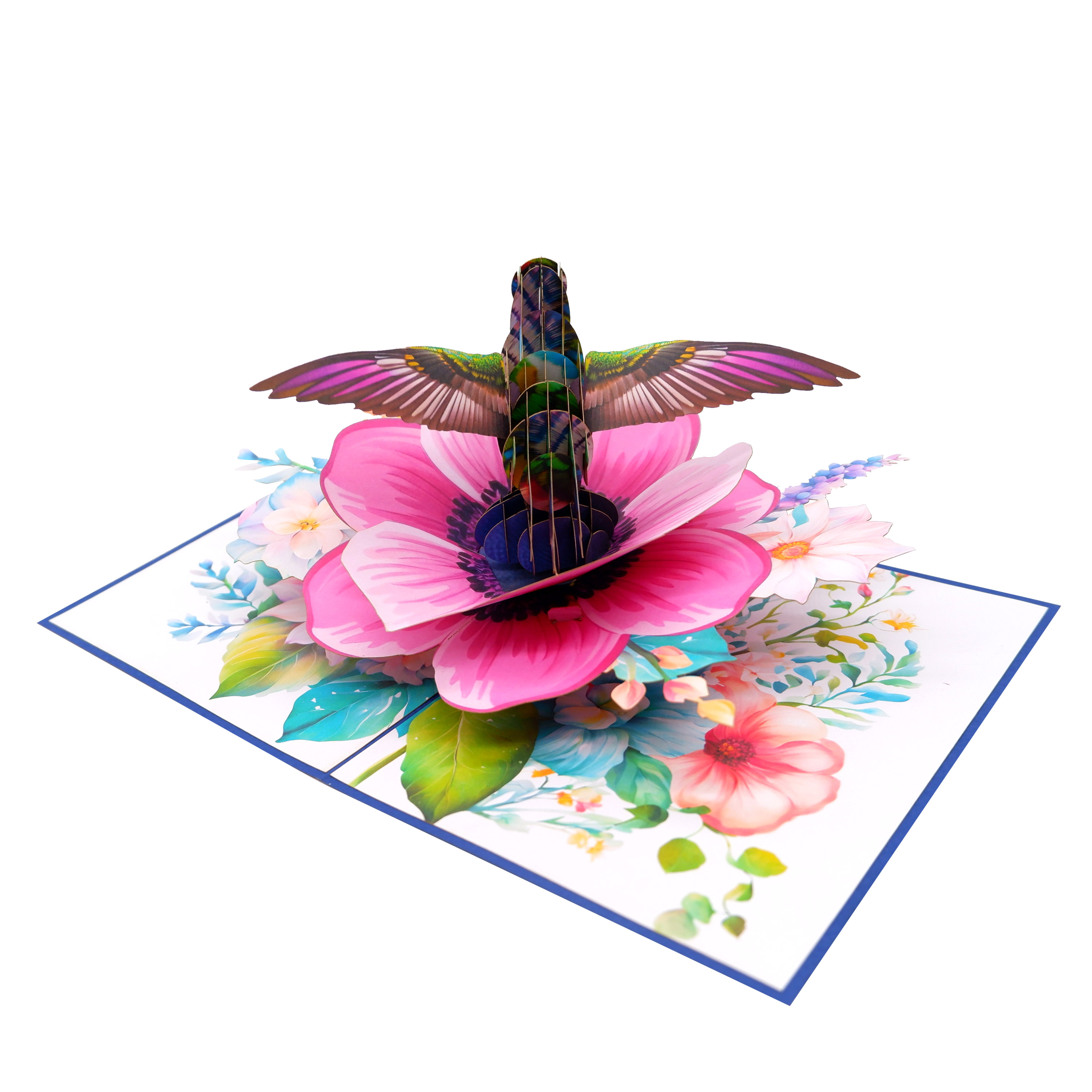 Anemone Coronaria Flower Hummingbird Pop Up Card