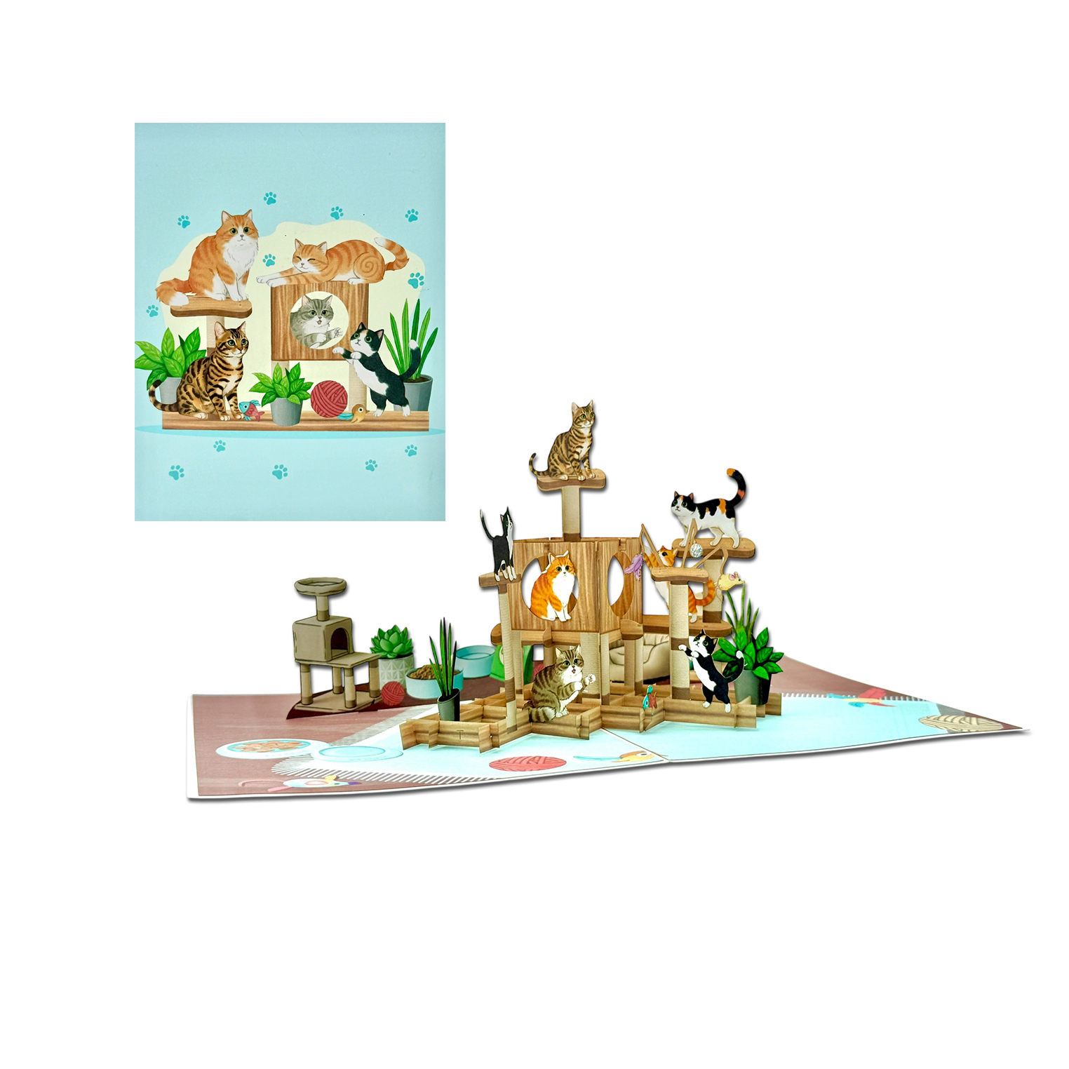 3D Cat House Pop-Up Greeting Card