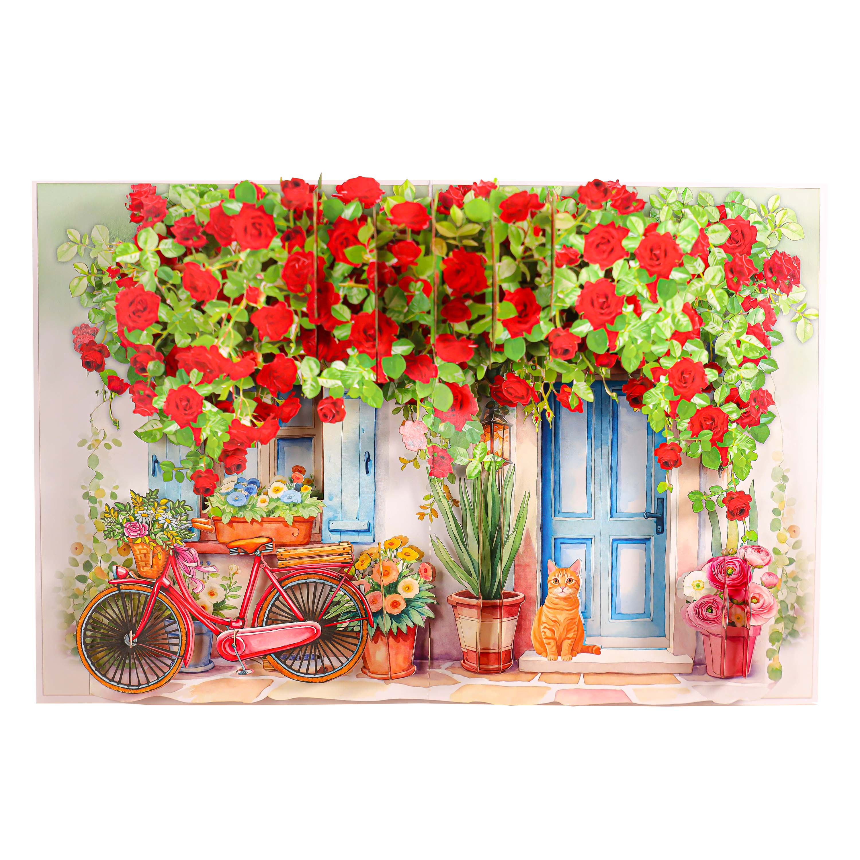 Charming Rose Cottage Pop-Up Card – A Blooming Garden Full of Warmth and Elegance