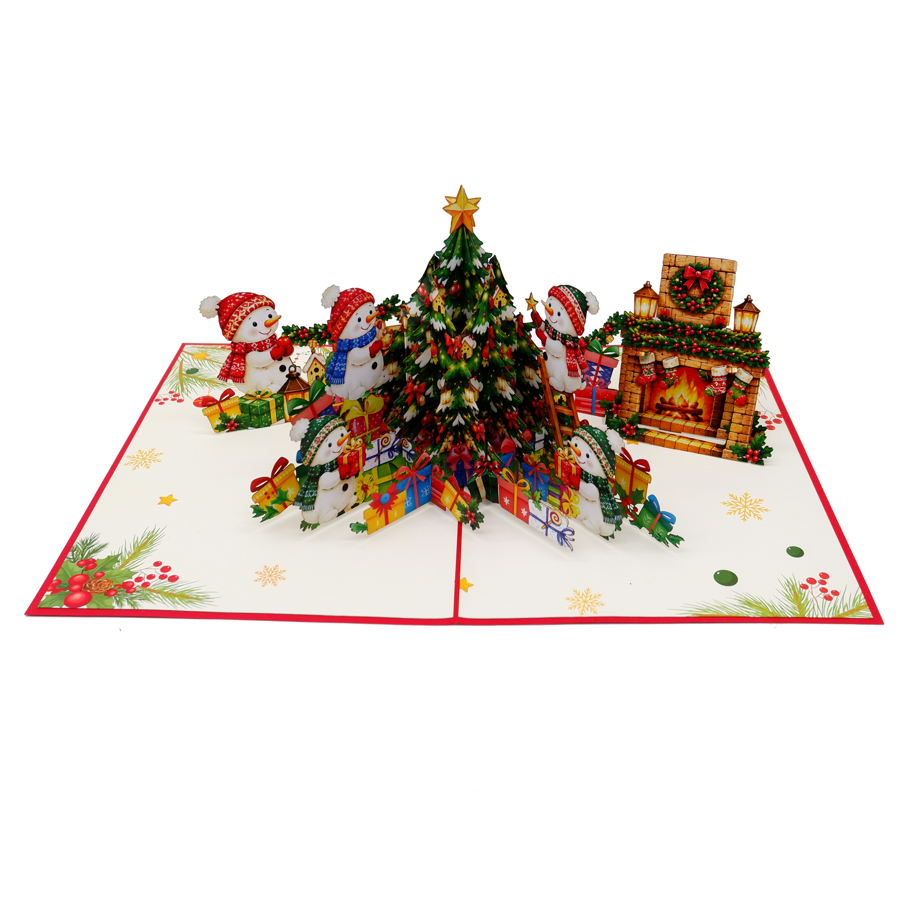 3D Pop Up Christmas Greeting Card – Christmas Tree and Snowman Village