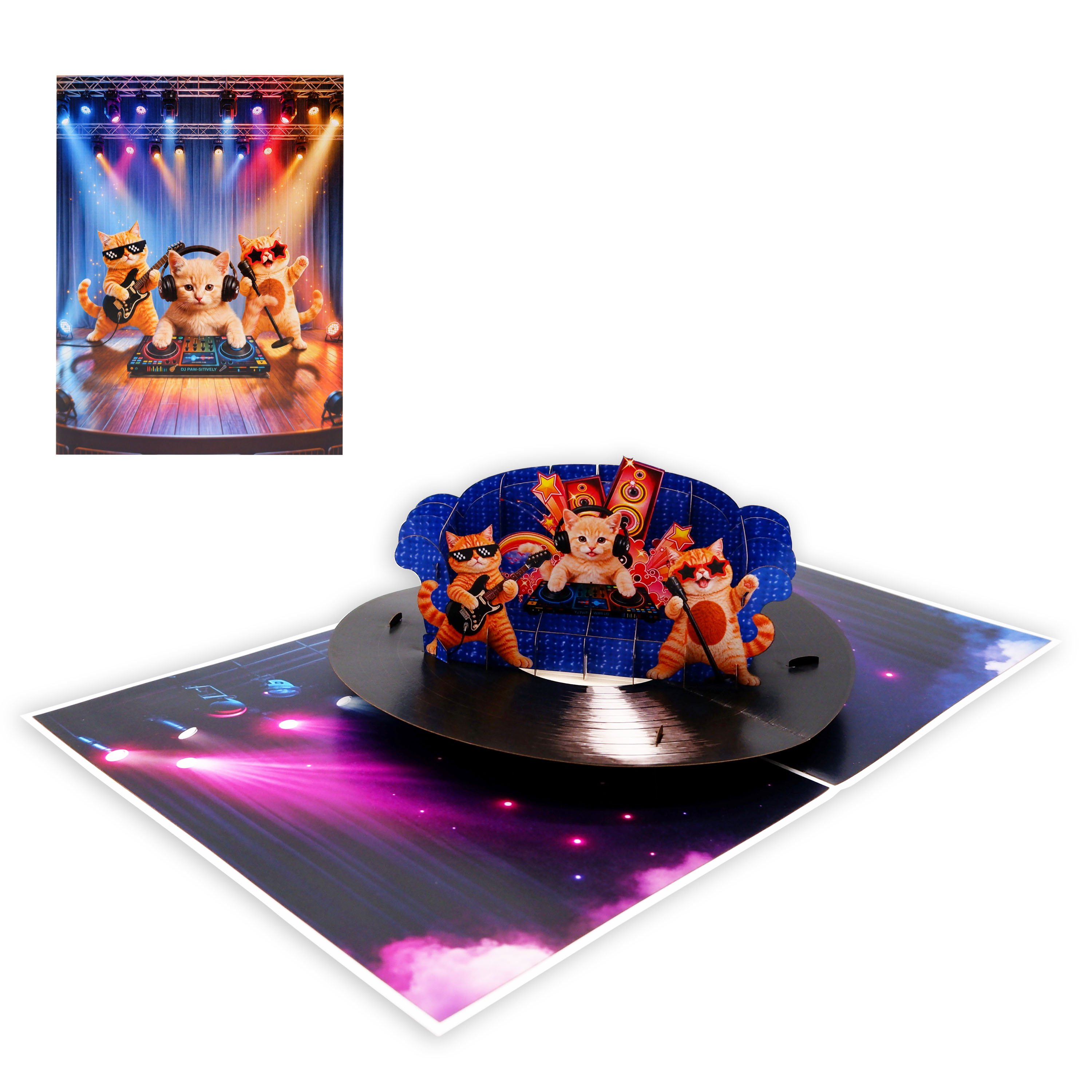 3D Pop Up Cat Music Greeting Card – Dancing Cats Concert Stage