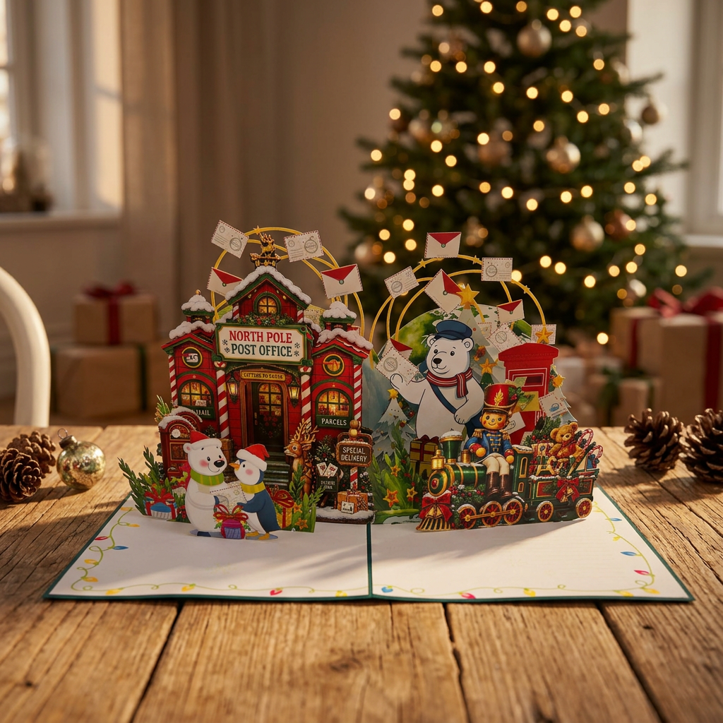 North Pole Post Office 3D Christmas Pop Up Card