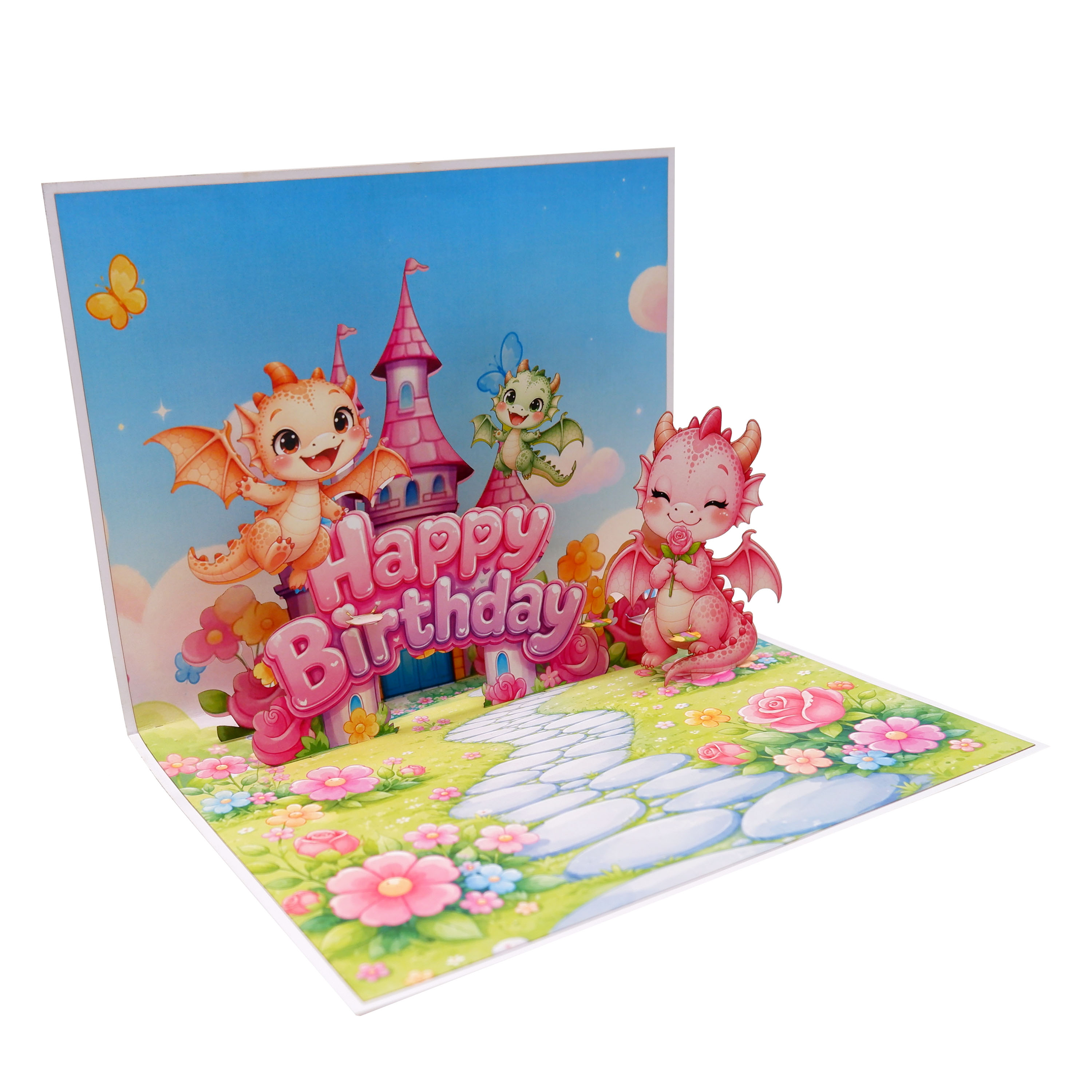 3D Pop Up Dragon Birthday Card – Magical Fantasy Castle
