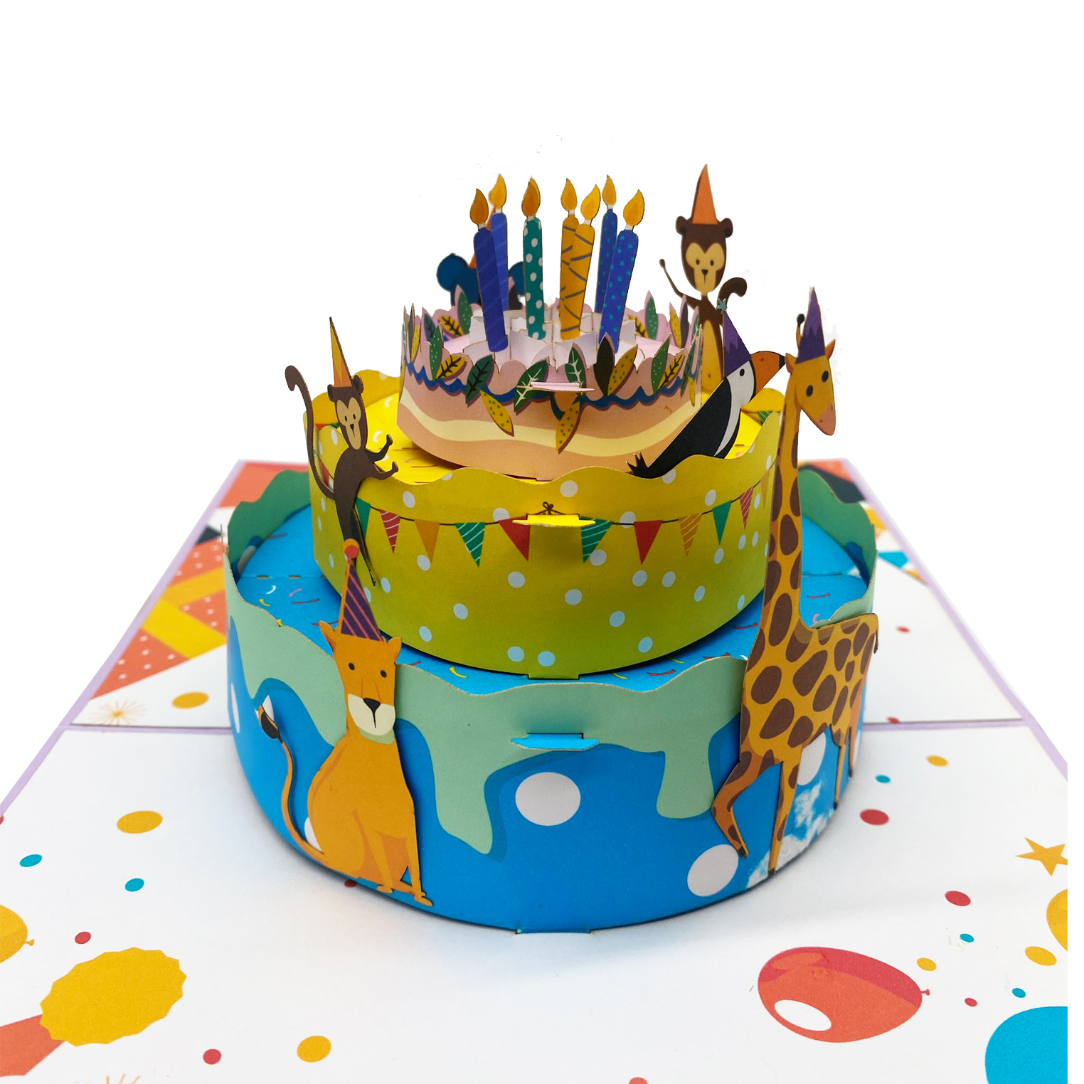 Tropical Animals Birthday Cake Pop Up Card