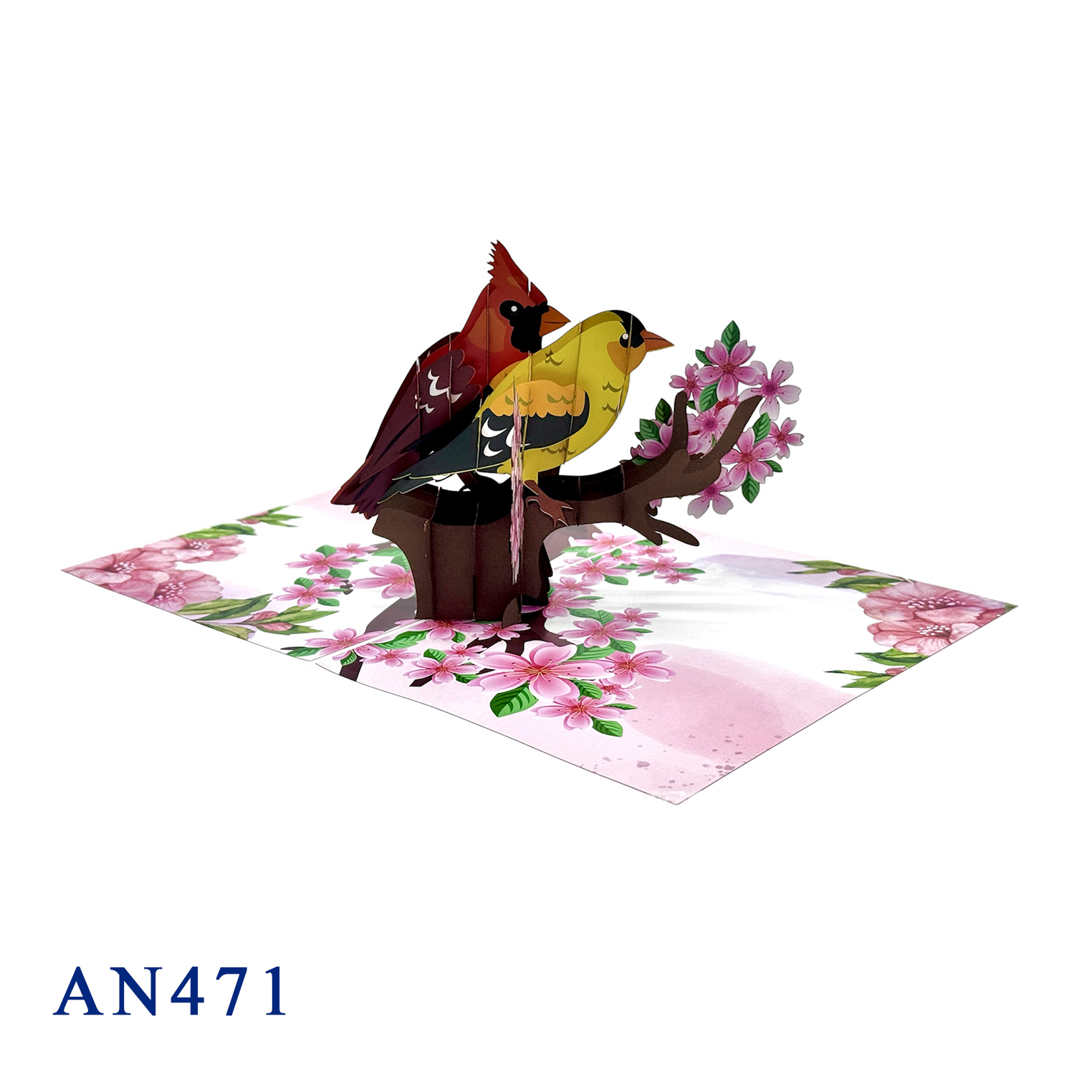 Two Birds with Cherry Blossoms Pop-up Card